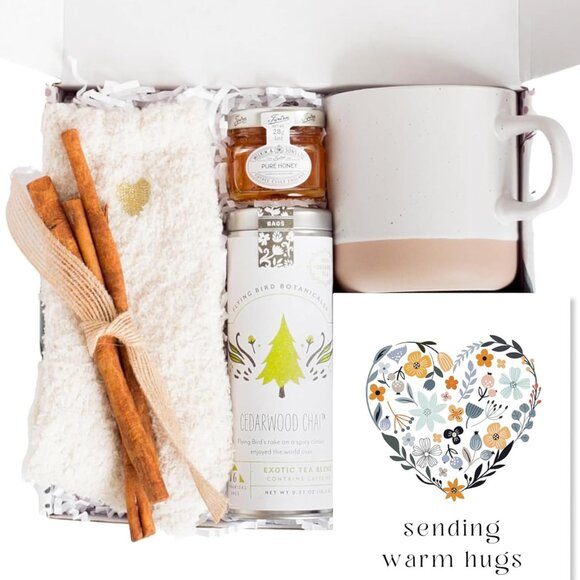 Mother's Day Tea Lover's Basket - Self-Care Box with Cozy Socks, Ceramic Mug, Ch - Picture 1 of 8